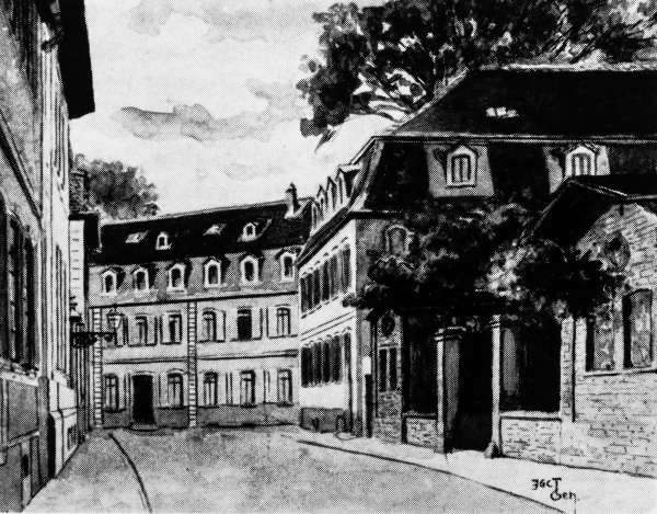 Offenbach, Herrngasse, heute Herrnstraße: Sitz des Verlags 1774–1784. Zeichnung, undatiert
