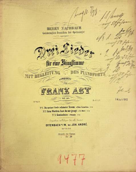 Franz Abt: Drei Lieder op. 301, erschienen 1865