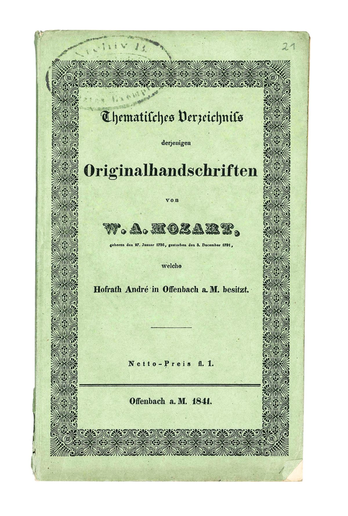Katalog der Mozart-Bestände (1841)