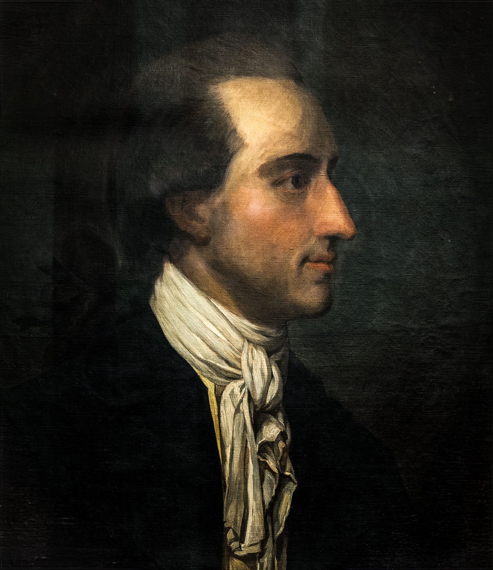 Gemaltes Bildnis Johann Wolfgang von Goethes im dunklen Rock mit weißer Halsbinde.